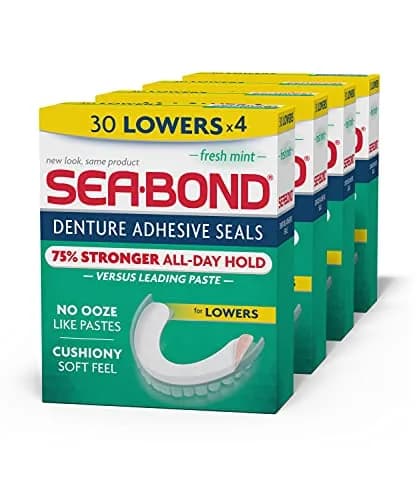 SEA BOND Fresh Mint Denture Adhesive Seals, Lowers 120 Count (4 Pack) | Zinc-Free, All-Day Hold thumbnail 1