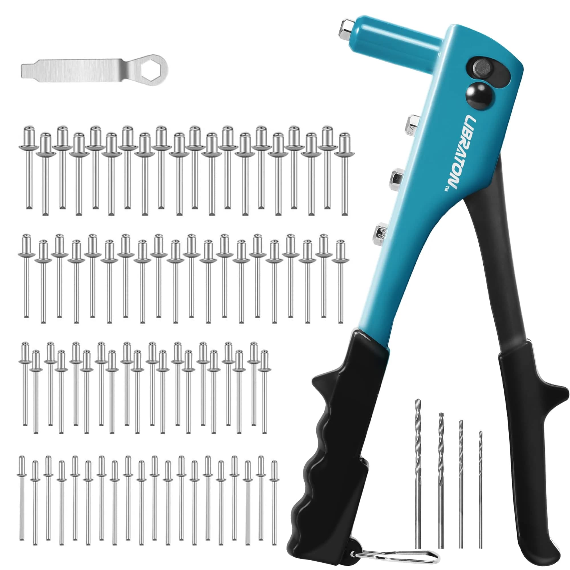 LIBRATON Heavy Duty Rivet Gun Kit with 80 Rivets & 4 Drill Bits | All-Steel Construction — Pop Rivet Gun