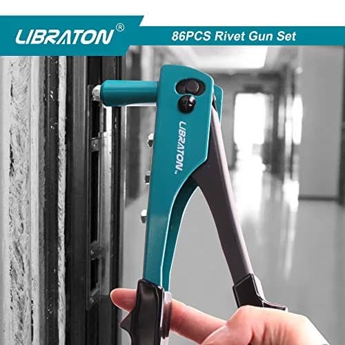 LIBRATON Heavy Duty Rivet Gun Kit with 80 Rivets & 4 Drill Bits | All-Steel Construction thumbnail 5