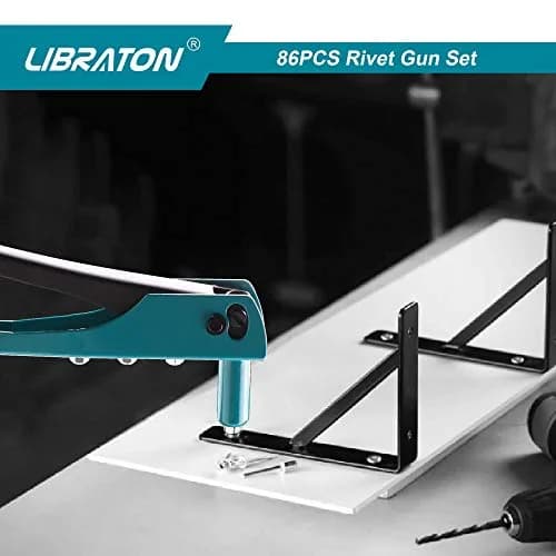 LIBRATON Heavy Duty Rivet Gun Kit with 80 Rivets & 4 Drill Bits | All-Steel Construction thumbnail 6