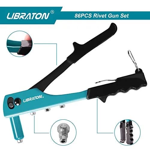 LIBRATON Heavy Duty Rivet Gun Kit with 80 Rivets & 4 Drill Bits | All-Steel Construction thumbnail 3