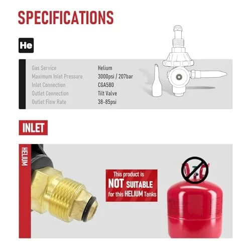 RX WELD Helium Regulator with CGA580 Tank Valve | Durable Brass Fittings, 0-3000 PSI thumbnail 3