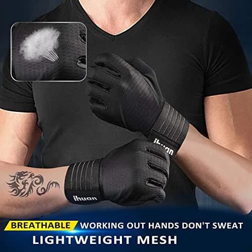 ihuan Full Finger Workout Gloves for Men with Wrist Support, Weight Lifting Gym Gloves XL | Padded Grip & Breathable thumbnail 4