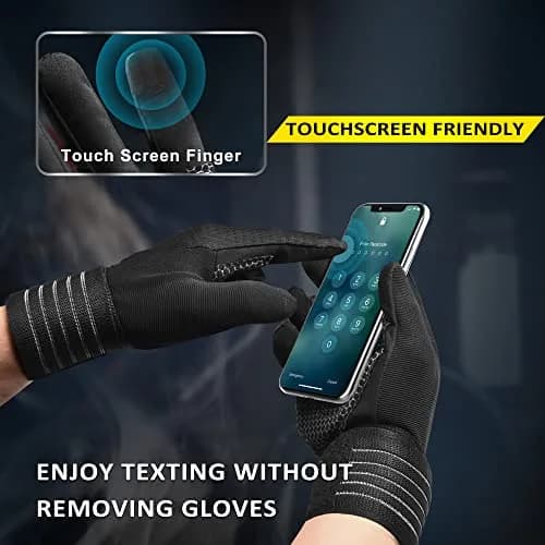 ihuan Full Finger Workout Gloves for Men, Weight Lifting Gym Gloves with Wrist Support & Touchscreen Fingers (Large, Black) thumbnail 5