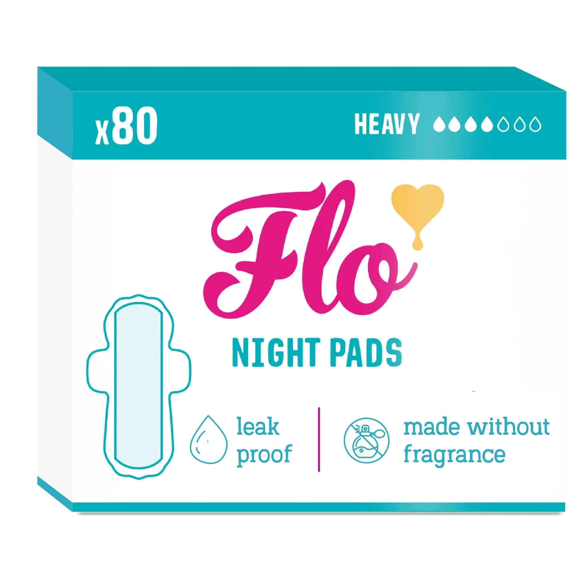 FLO Night Menstrual Pads 80 Count (Pack of 1) | Organic Bamboo Period Pads for Women with Wings - main product image