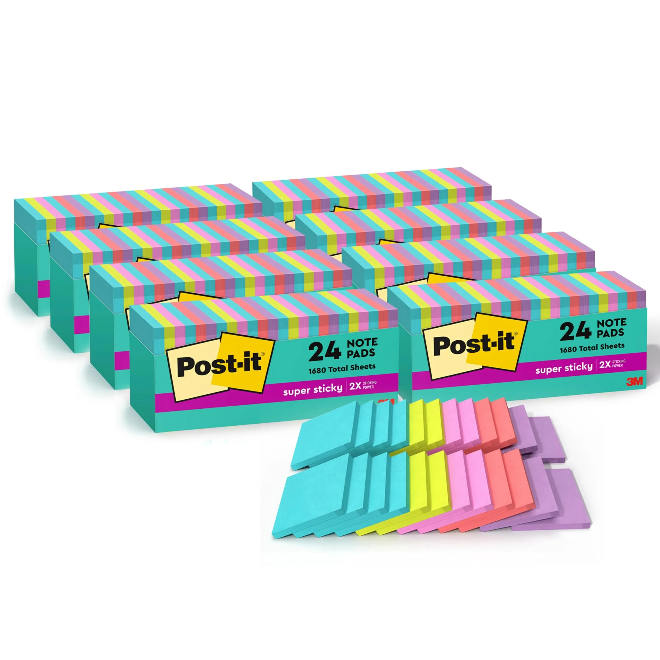 Post-it Super Sticky Notes, 8 Cabinet Packs, 192 Pads Total, 3x3 in, Supernova Neons Collection - main product image