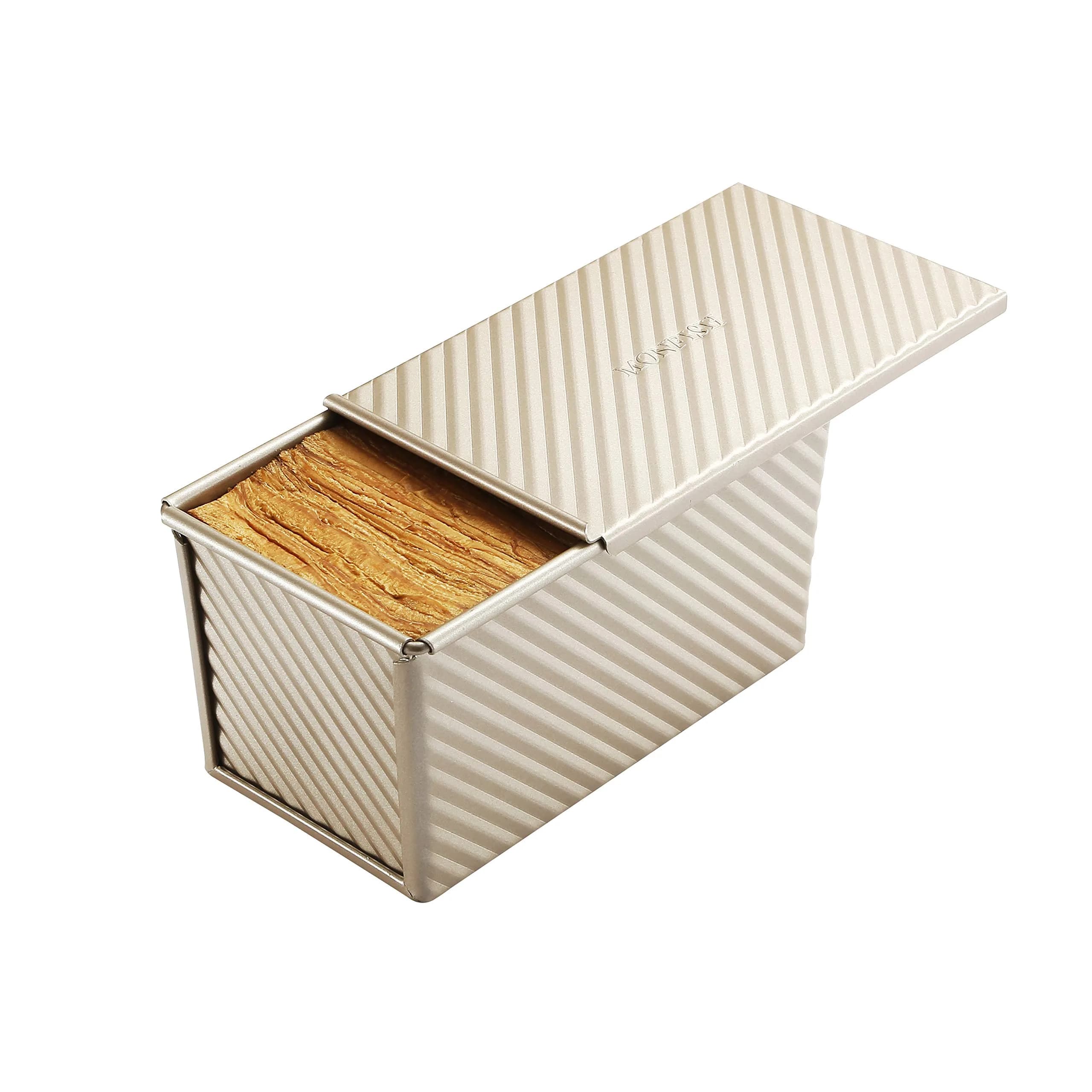 Monfish Pullman Loaf Pan w Lid 1lb 8.5x4.75x4.5 | Even Heat Conductivity, Nonstick, Oven Safe — 8.5x4.75x4.5