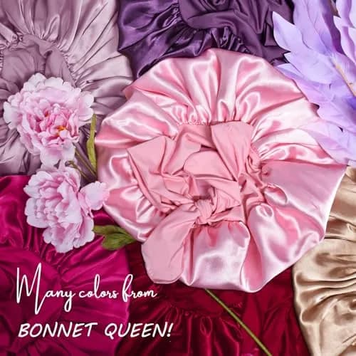 BONNET QUEEN XL Large Silk Bonnet for Sleeping for Women Big Satin Bonnet Night Cap for Curly Hair with Tie Band, Large, Hot Pink | Extra Large, Protective Sleep Cap thumbnail 6