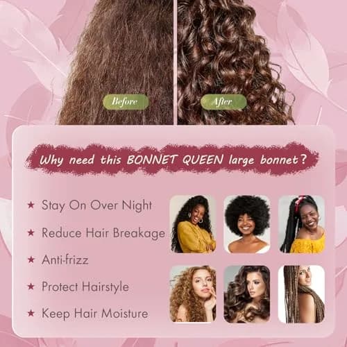 BONNET QUEEN XL Large Silk Bonnet for Sleeping 16.5in | Keeps Hair Moisture & Fits All Hair Types thumbnail 5