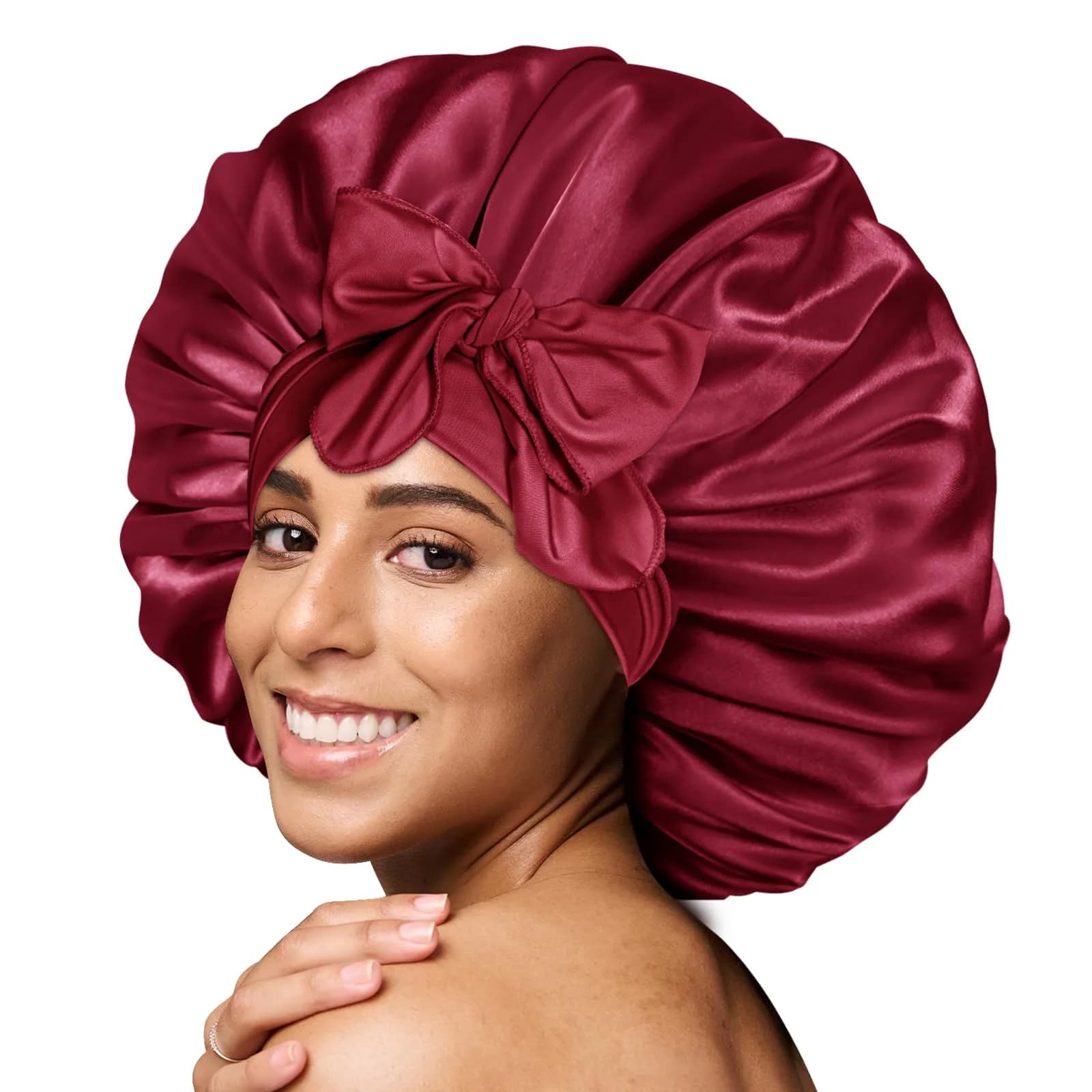BONNET QUEEN XL Large Silk Bonnet for Sleeping 16.5in | Keeps Hair Moisture & Fits All Hair Types — Burgundy