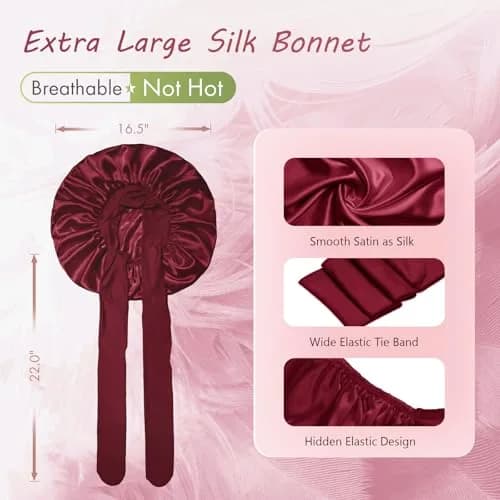 BONNET QUEEN XL Large Silk Bonnet for Sleeping 16.5in | Keeps Hair Moisture & Fits All Hair Types thumbnail 3