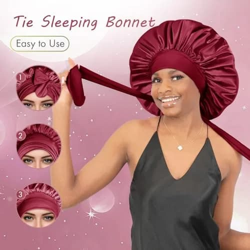 BONNET QUEEN XL Large Silk Bonnet for Sleeping 16.5in | Keeps Hair Moisture & Fits All Hair Types thumbnail 4