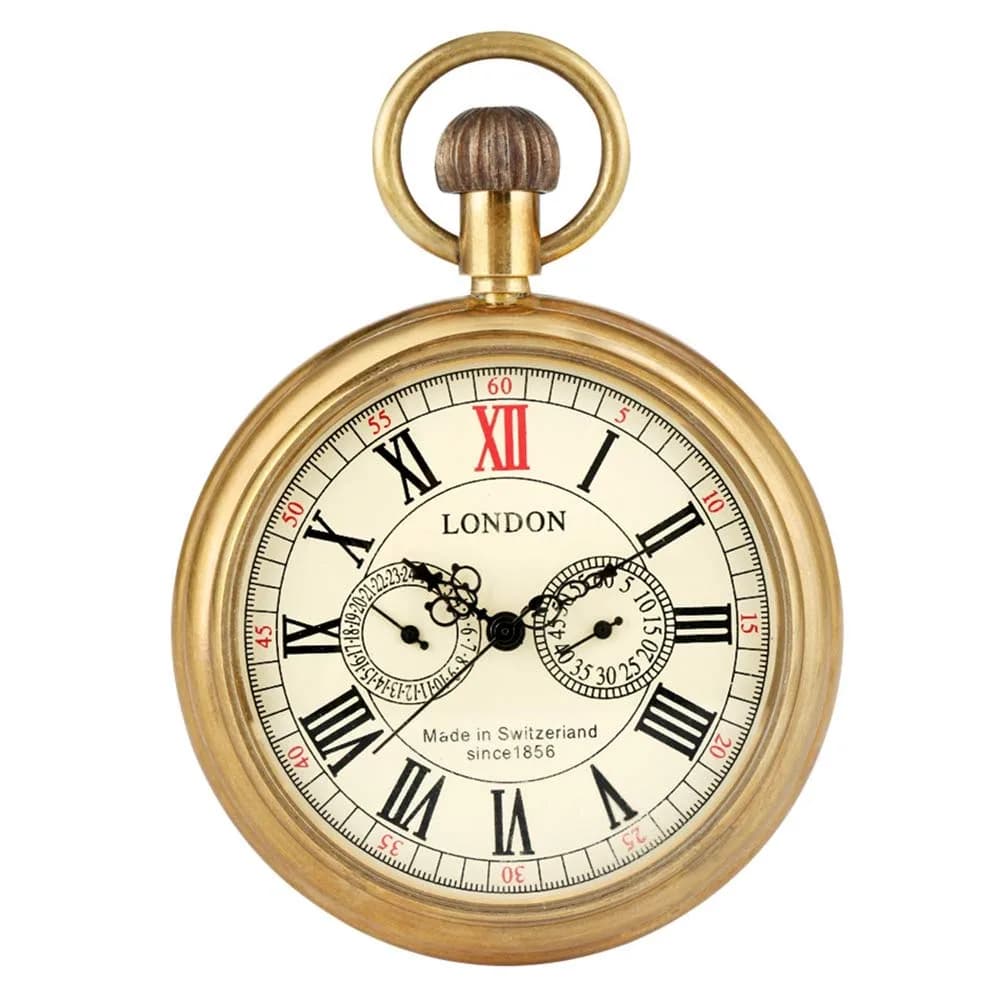 Tiong Vintage Copper Design Hand Winding Mechanical Pocket Watch 47mm | Classic Skeleton Dial for Men