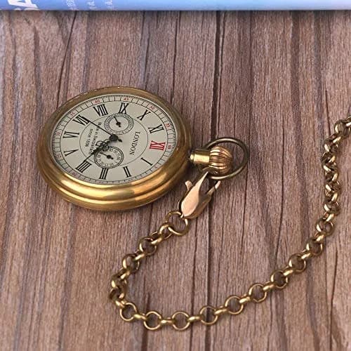 Tiong Vintage Copper Design Hand Winding Mechanical Pocket Watch 47mm | Classic Skeleton Dial for Men thumbnail 5