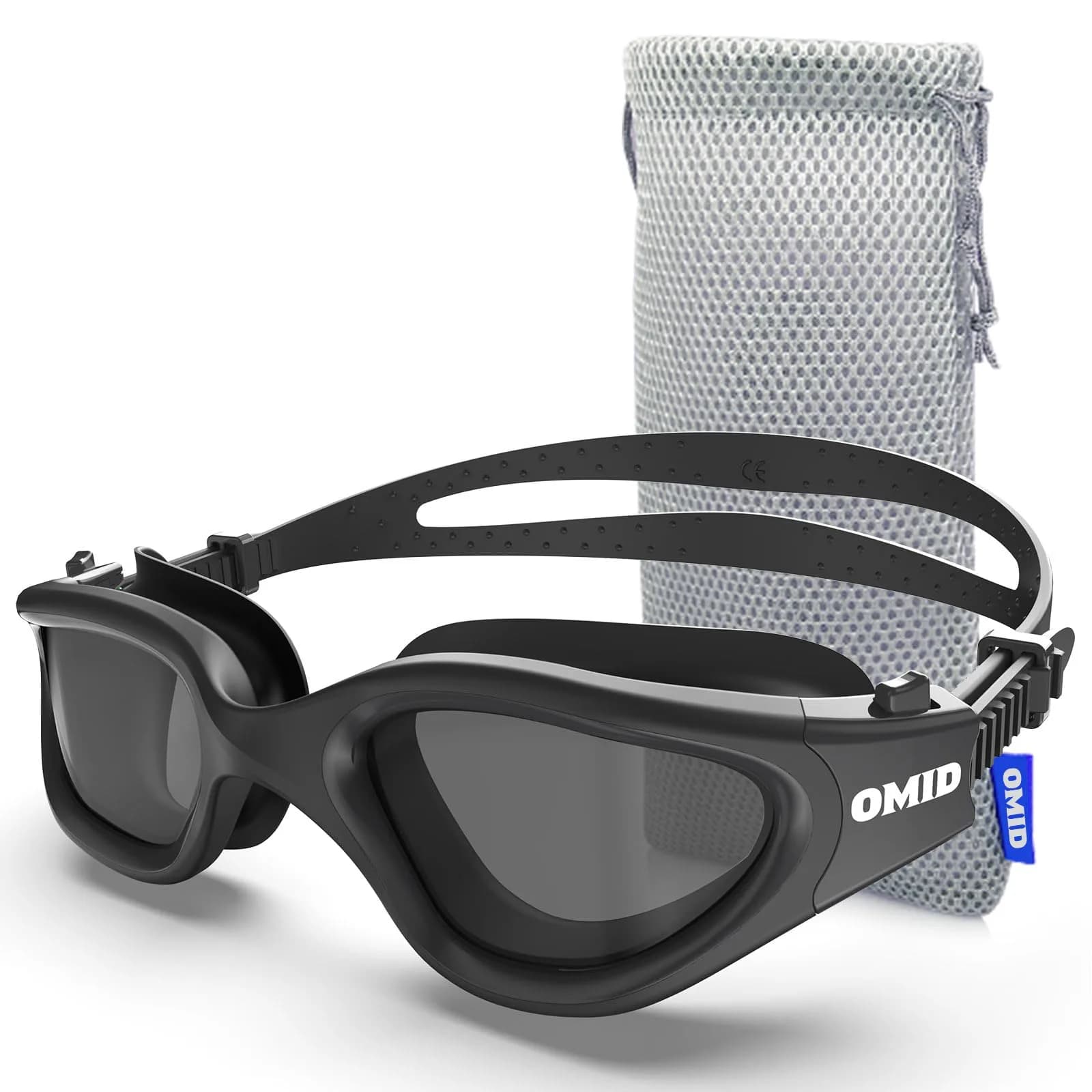 OMID Polarized Swim Goggles for Adults | 180° Wide View Anti-Fog — A1-allblack Frame Somke Lens