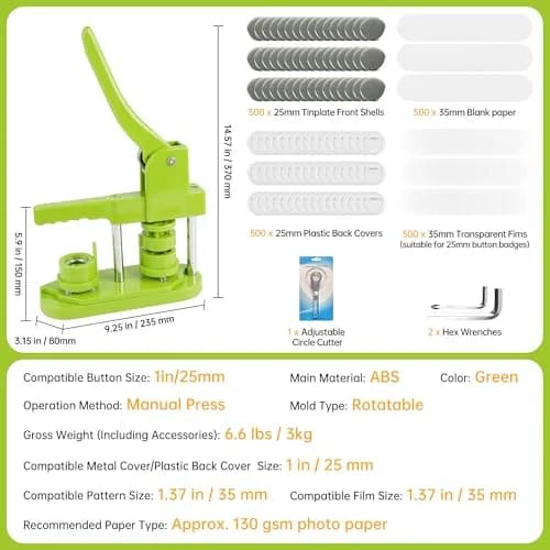 MK.Bear Button Maker Machine 25mm | DIY Gift, Easy Operation, Green thumbnail 3