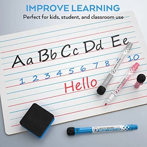 Nicpro 9 x 12 inch Dry Erase Lap Board 2 Pack (22.86 x 30.48 cm) | Ruled & Blank Double-Sided Whiteboard Set with Markers & Erasers thumbnail 6