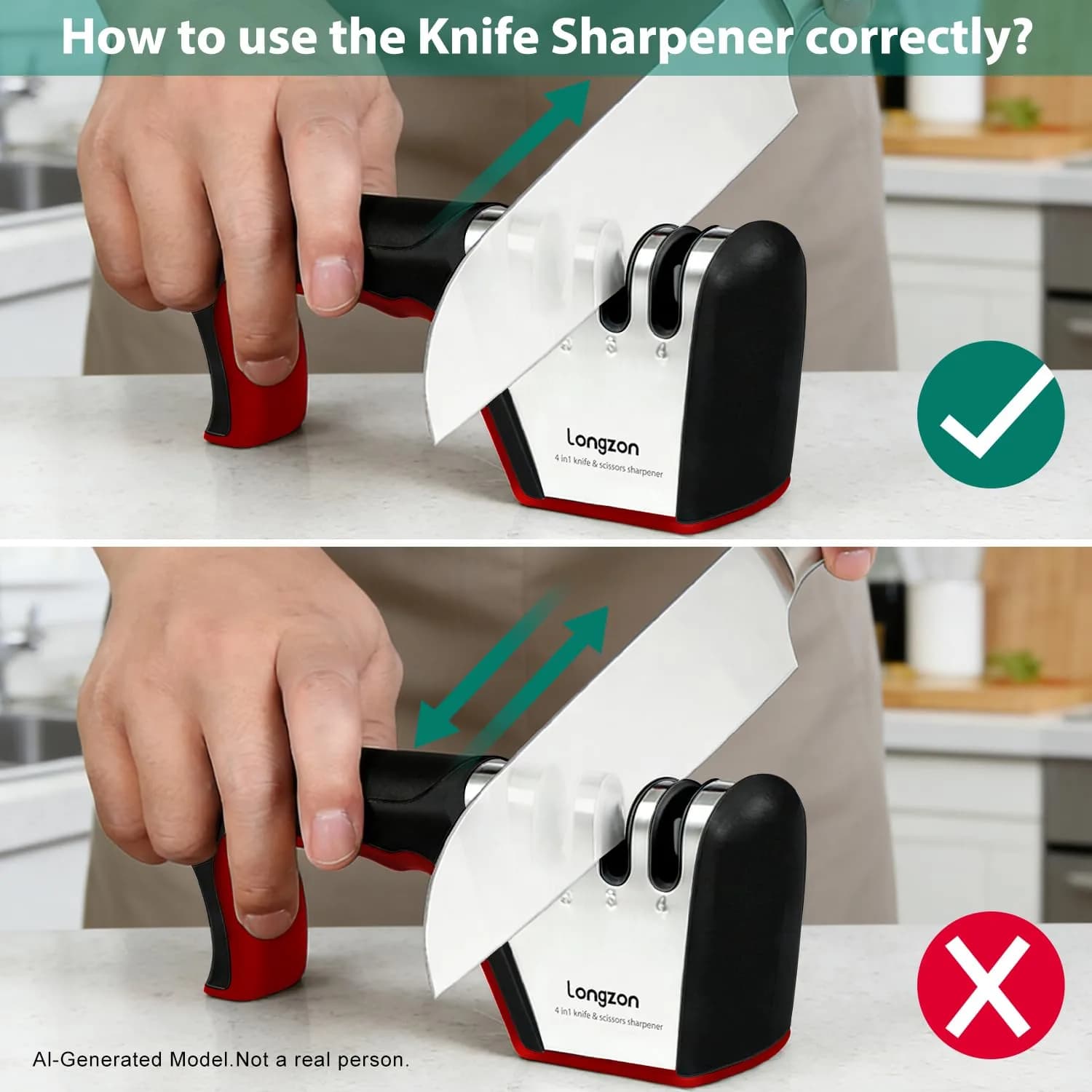 Longzon 4-Stage Knife Sharpener with Cut-Resistant Glove | Restores Dull Blades - view 5