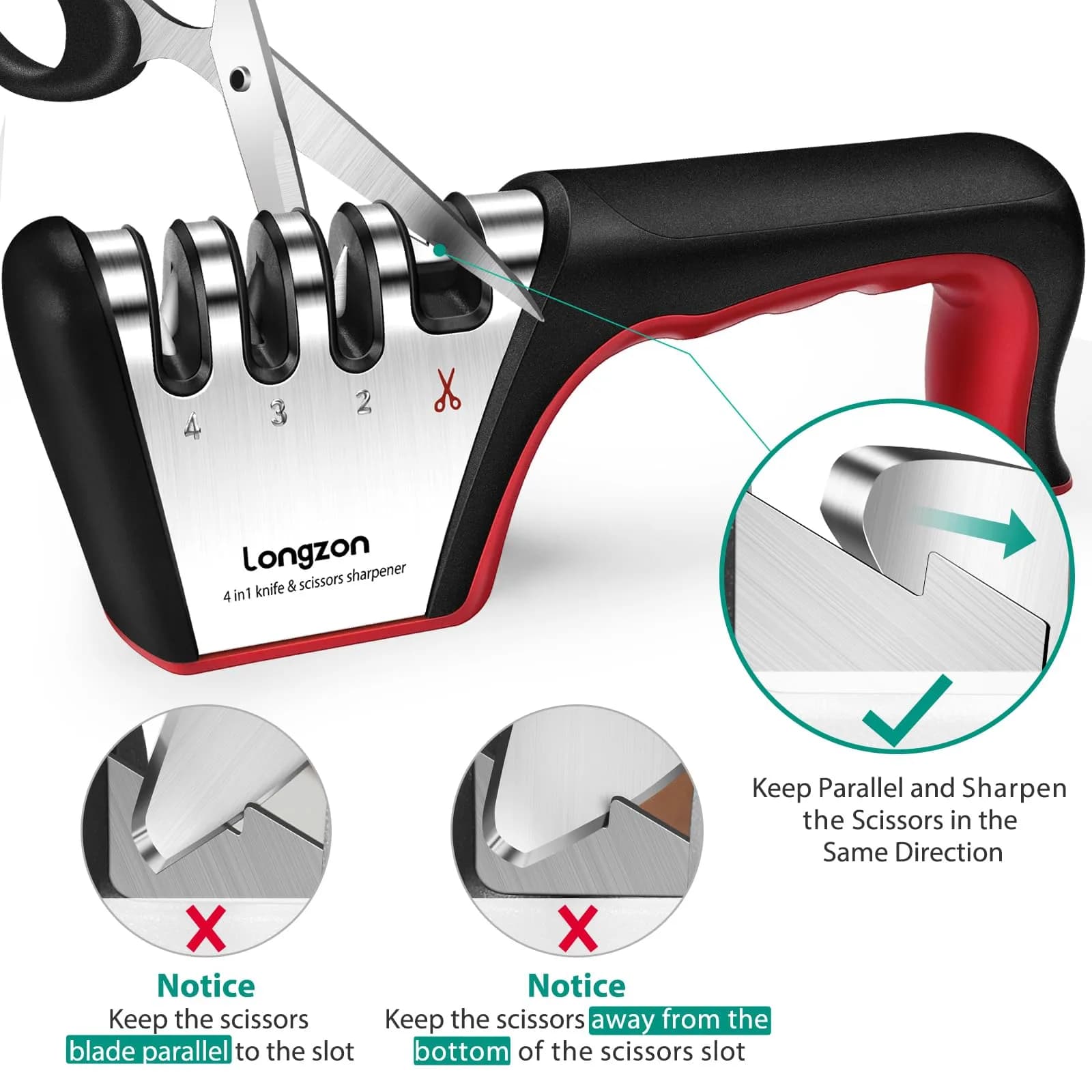 Longzon 4-Stage Knife Sharpener with Cut-Resistant Glove | Restores Dull Blades - view 7