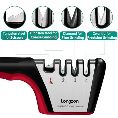 Longzon 4-Stage Knife Sharpener with Cut-Resistant Glove | Restores Dull Blades thumbnail 2
