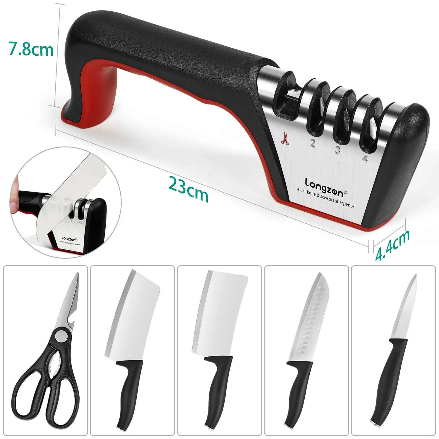 Longzon 4-Stage Knife Sharpener with Cut-Resistant Glove | Restores Dull Blades - view 3