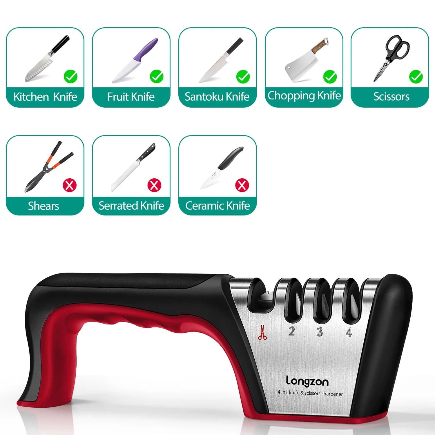 Longzon 4-Stage Knife Sharpener with Cut-Resistant Glove | Restores Dull Blades - view 4