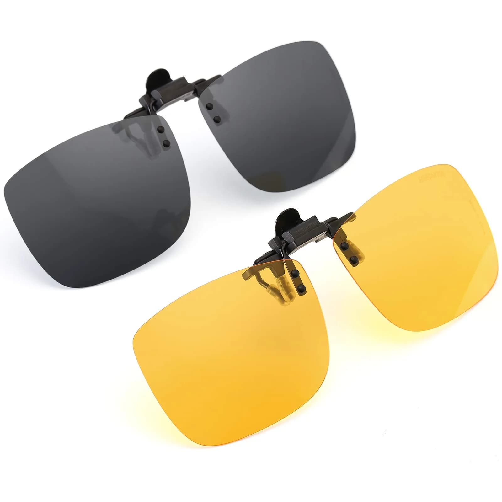 CAXMAN HD Night Vision Polarized Clip-on Flip Up Sunglasses 59x42mm | Lightweight Night Driving Yellow Lens — Black+yellow(day&night) - main product image