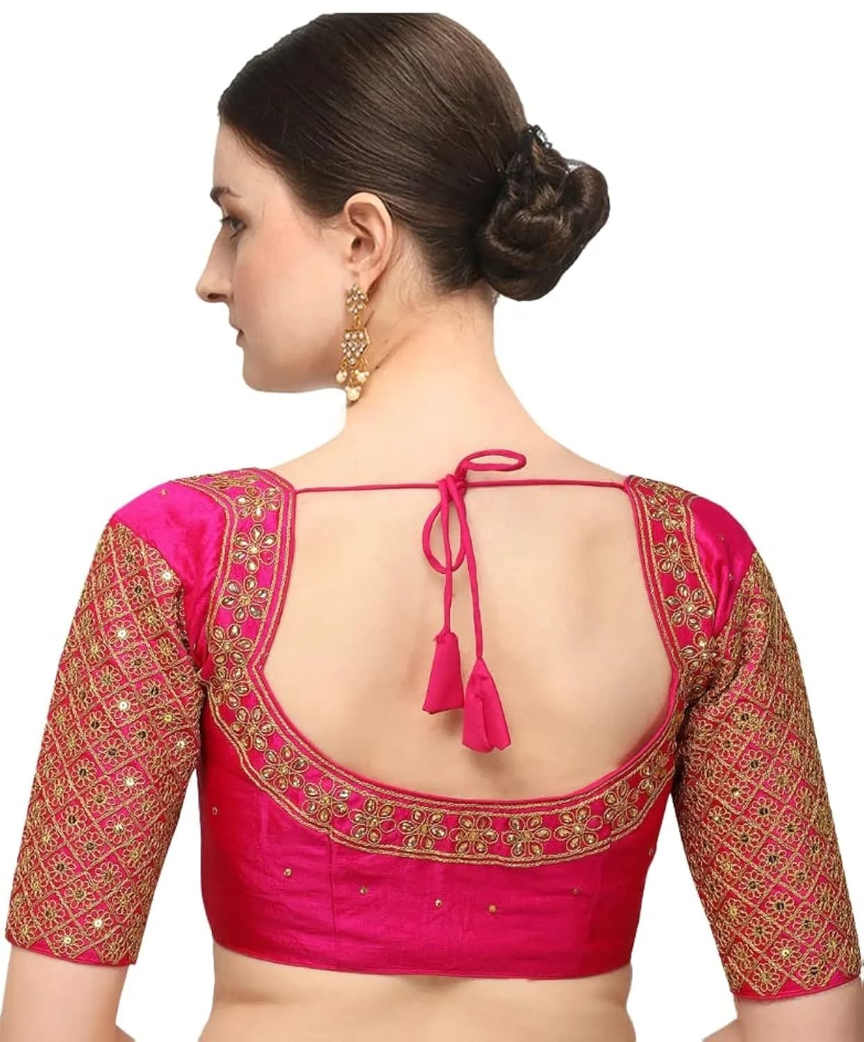 Pujia Mills Women's Silk Floral Half Sleeve Blouse, Pink, 38 (100g) - main product image