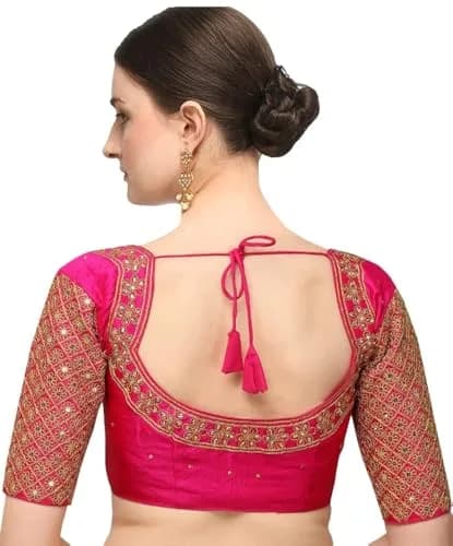 Pujia Mills Women's Silk Floral Half Sleeve Blouse, Pink, 38 (100g) thumbnail 1