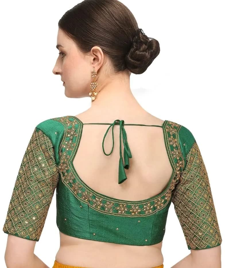 Pujia Mills Women's Green Choli with Zari Embroidery & Sequence Work, 38 (US Size) thumbnail 2