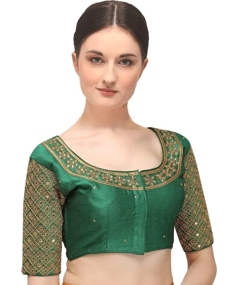 Pujia Mills Women's Green Choli with Zari Embroidery & Sequence Work, 38 (US Size) - view 3