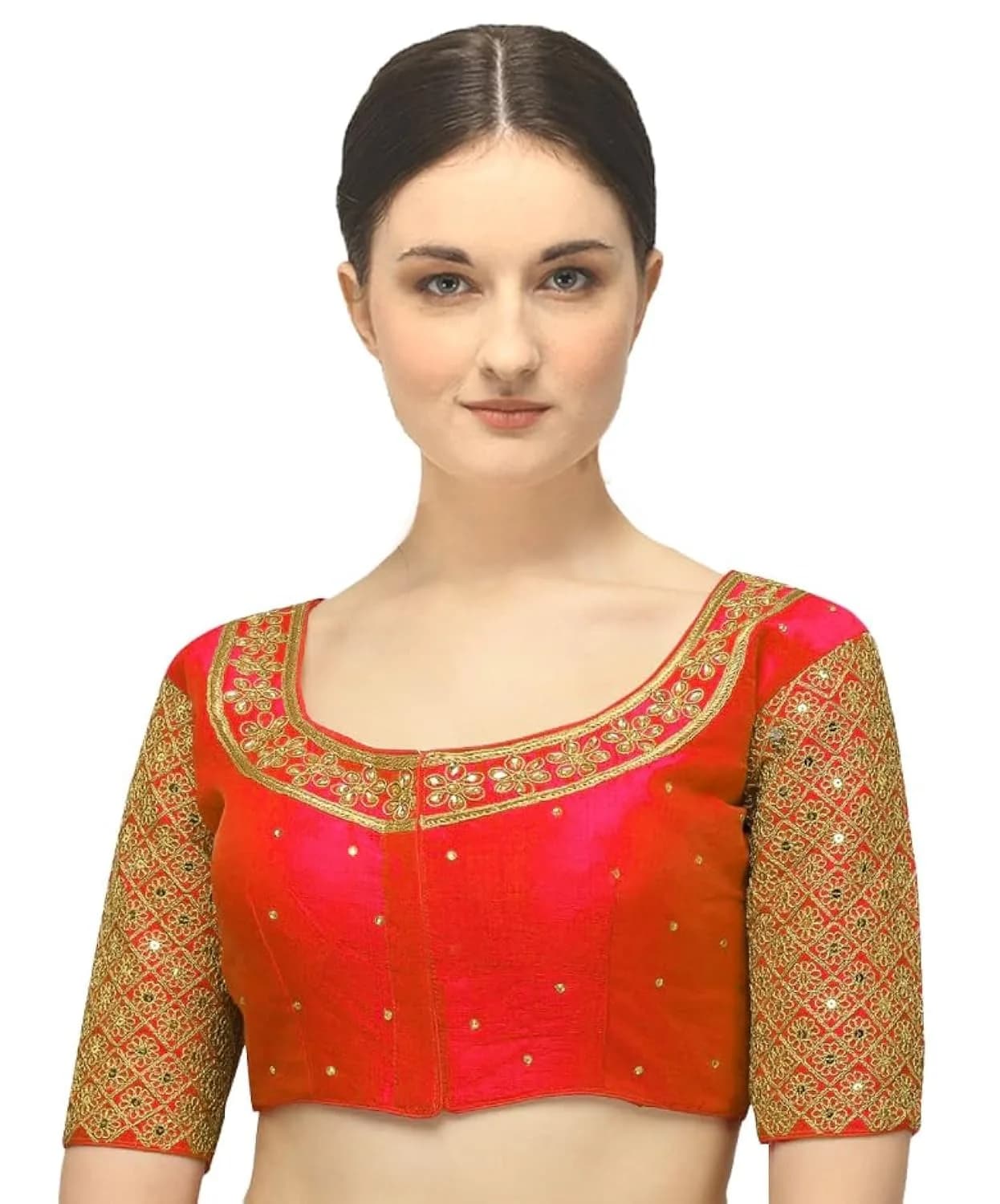 Pujia Mills Red Choli with Zari Embroidery & Sequins, 38 (Chest: 38 inches) - main product image