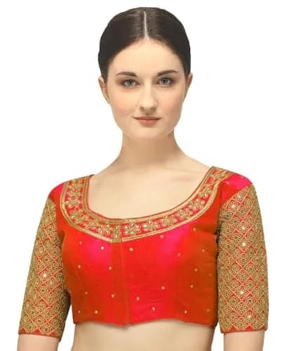 Pujia Mills Red Choli with Zari Embroidery & Sequins, 38 (Chest: 38 inches) thumbnail 1
