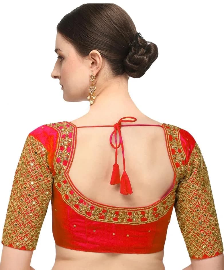 Pujia Mills Red Choli with Zari Embroidery & Sequins, 38 (Chest: 38 inches) thumbnail 3