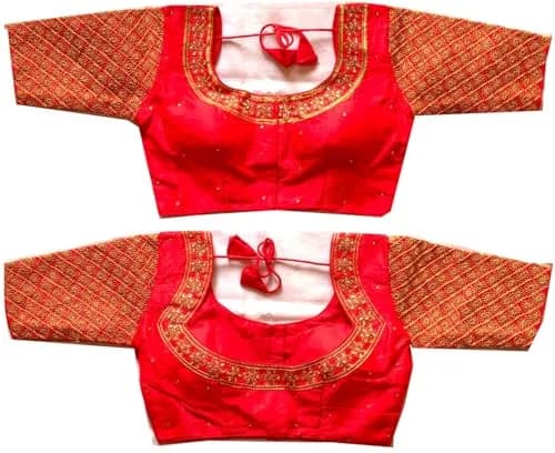Pujia Mills Red Choli with Zari Embroidery & Sequins, 38 (Chest: 38 inches) thumbnail 4