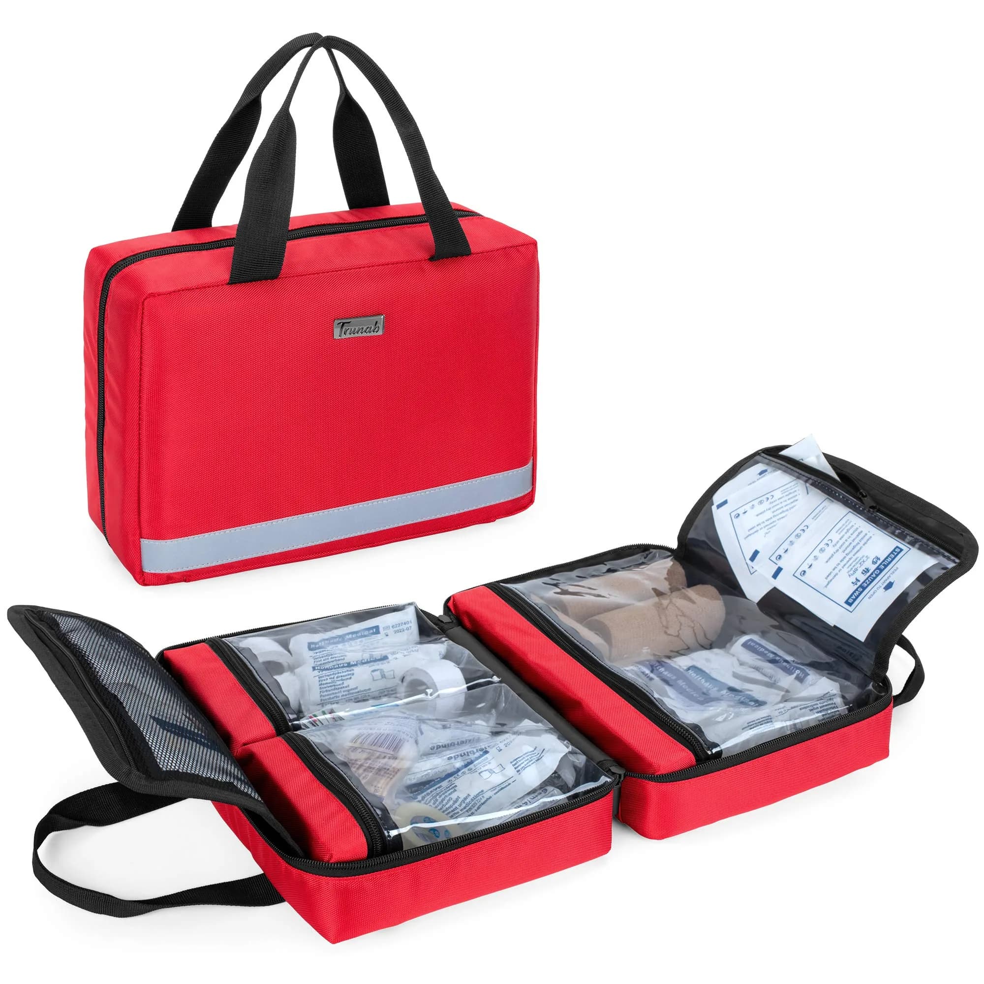 Trunab Small First Aid Kit Bag Empty Portable Emergency Kits Trauma Bag Red | Water-Resistant Nylon Organizer — Red