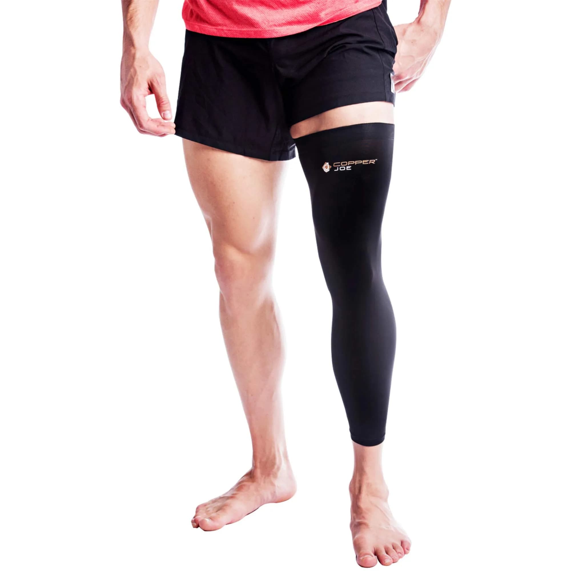 Copper Joe Full Leg Compression Sleeve Medium Black | Copper Infused Support for Knee, Thigh, Calf, Arthritis, Running & Basketball — Black / 2X-Large