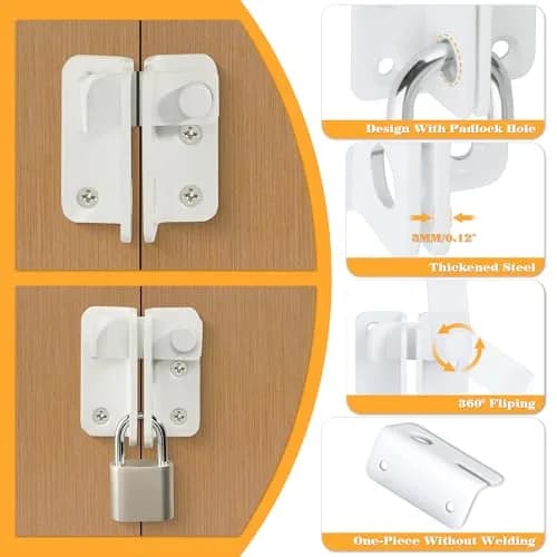 Alise Flip Latch Gate Latches Slide Bolt Lock for Barn & Garden | Stainless Steel White thumbnail 4