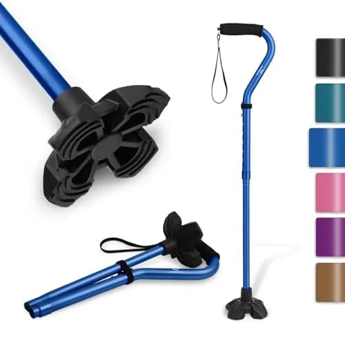 KINGGEAR Self Standing Quad Cane Dark Blue | Lightweight Foldable Aluminum Walking Stick with 4.3" Base thumbnail 1