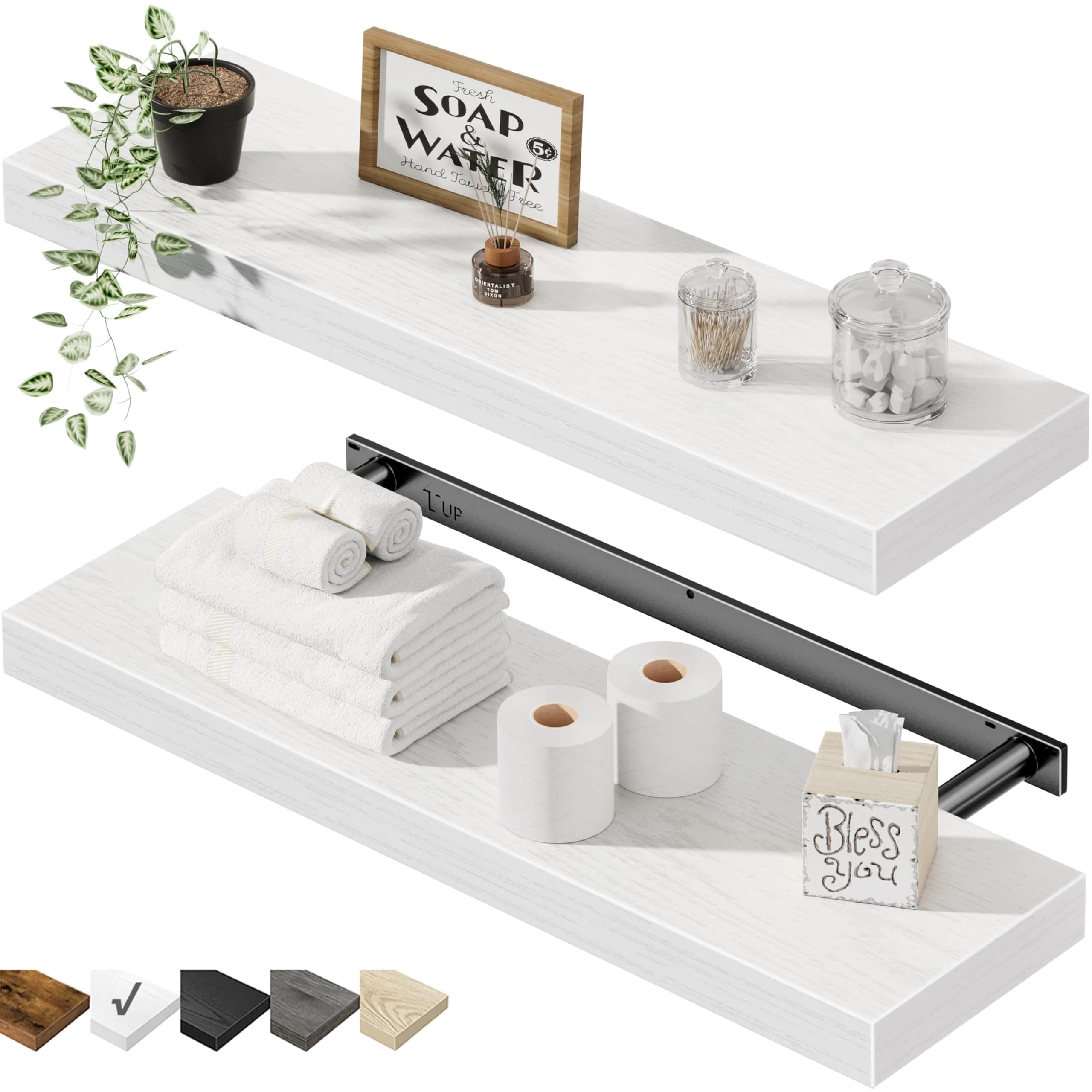 QEEIG White Floating Shelves for Wall 59.94cm (23.6") Long | Set of 2, 1.5" Height, 9.3" Depth - main product image