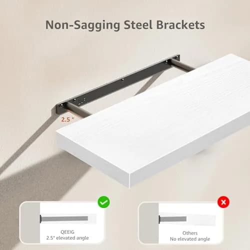 QEEIG White Floating Shelves for Wall 59.94cm (23.6") Long | Set of 2, 1.5" Height, 9.3" Depth thumbnail 6