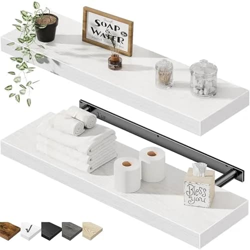 QEEIG White Floating Shelves for Wall 59.94cm (23.6") Long | Set of 2, 1.5" Height, 9.3" Depth thumbnail 1