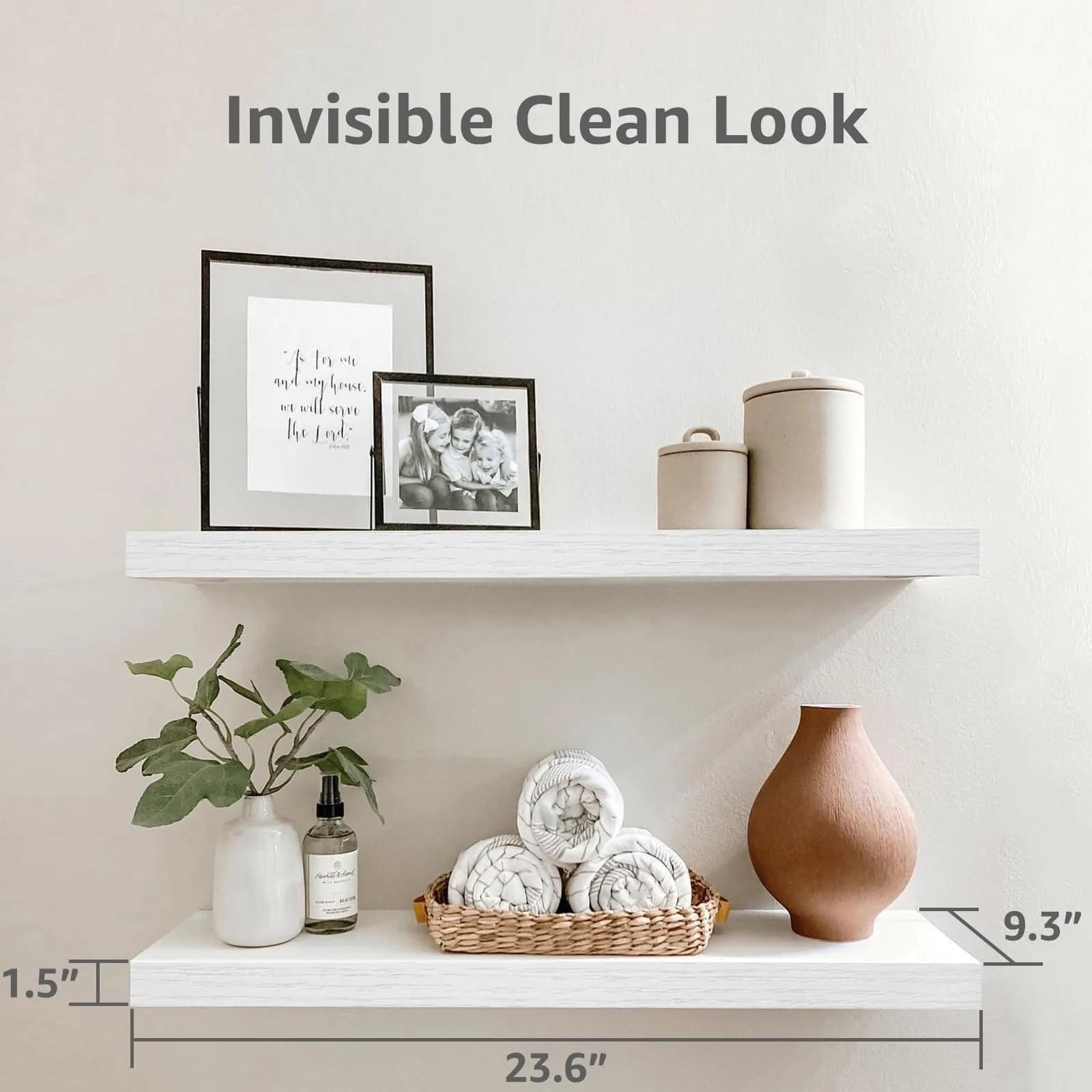 QEEIG White Floating Shelves for Wall 59.94cm (23.6") Long | Set of 2, 1.5" Height, 9.3" Depth - view 3