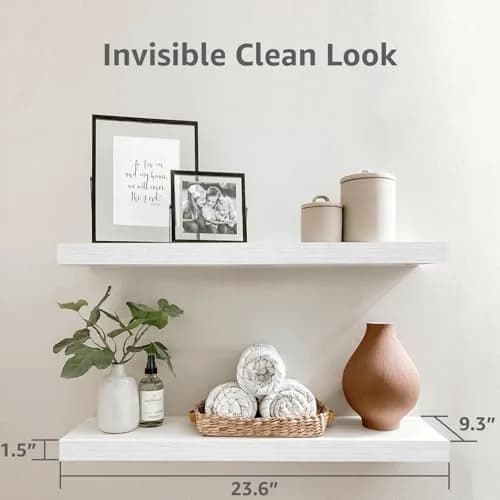 QEEIG White Floating Shelves for Wall 59.94cm (23.6") Long | Set of 2, 1.5" Height, 9.3" Depth thumbnail 3