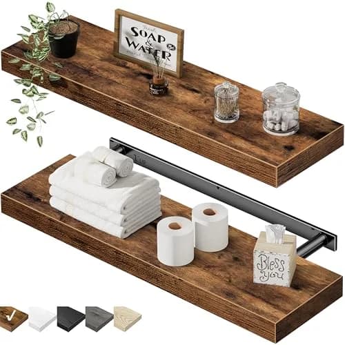 QEEIG Floating Shelves for Wall 60cm (23.6") Rustic Brown Set of 2 | Invisible Bracket Farmhouse Decor thumbnail 1