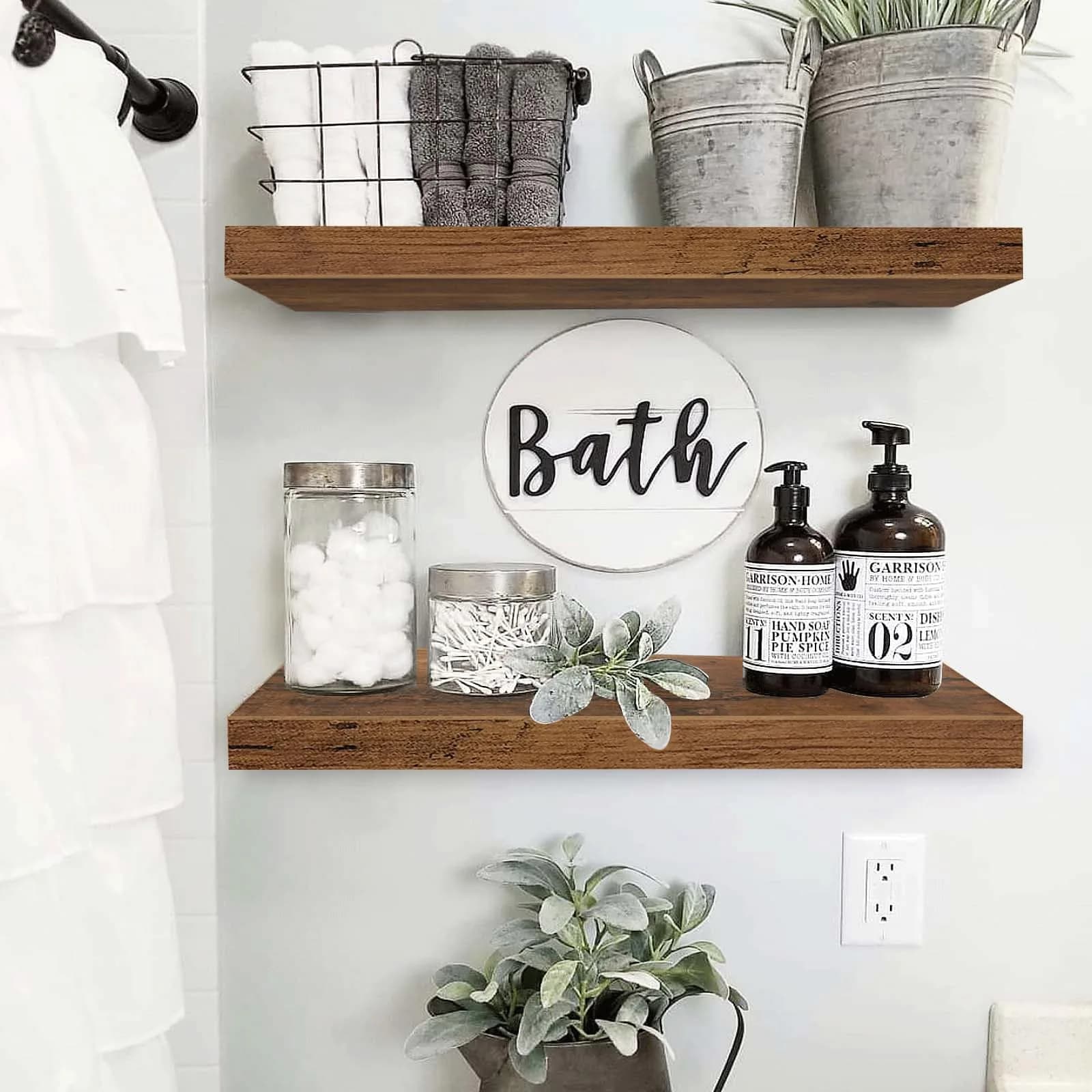 QEEIG Floating Shelves for Wall 60cm (23.6") Rustic Brown Set of 2 | Invisible Bracket Farmhouse Decor - view 2