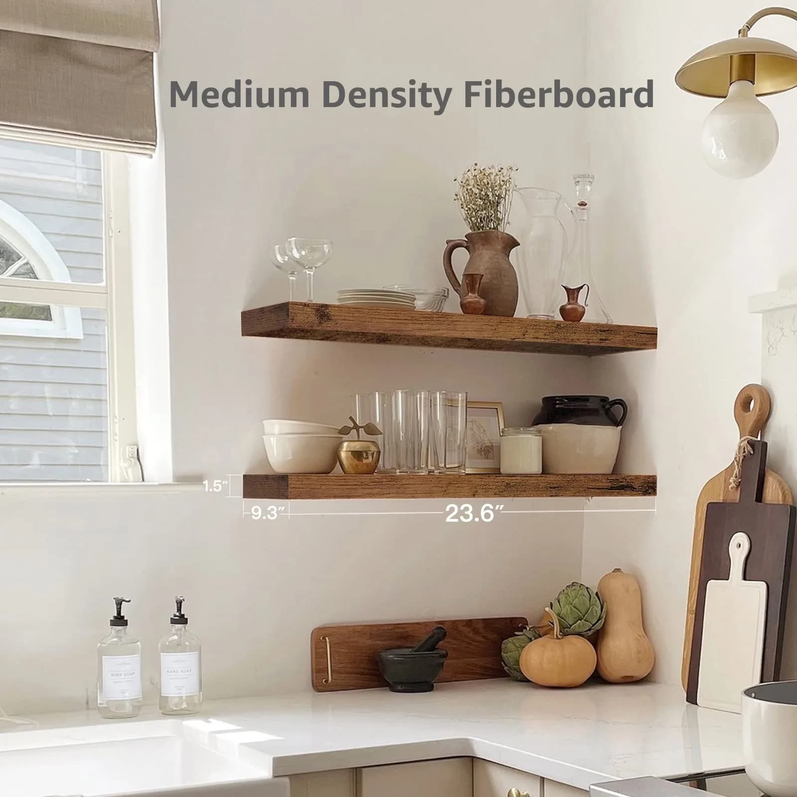 QEEIG Floating Shelves for Wall 60cm (23.6") Rustic Brown Set of 2 | Invisible Bracket Farmhouse Decor - view 3