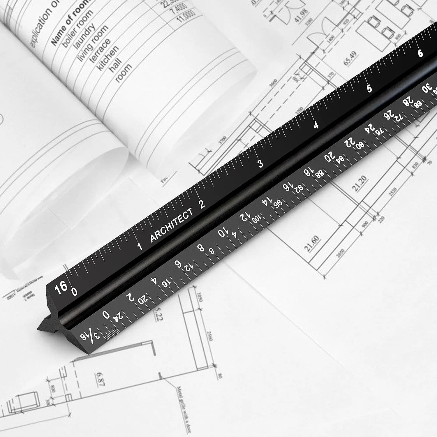 Hutou 12" Architectural Scale Ruler Aluminum Black | Precision Drafting Tool - view 5