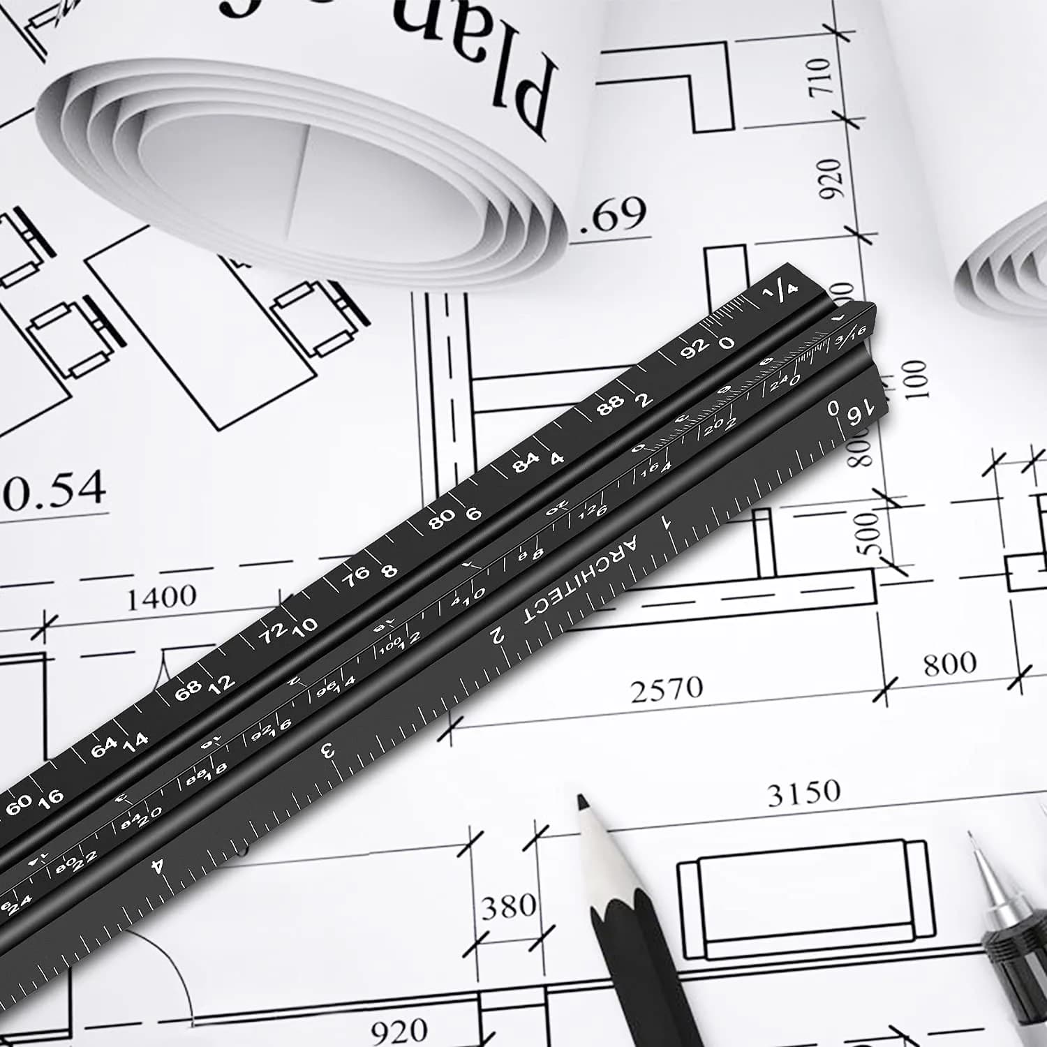 Hutou 12" Architectural Scale Ruler Aluminum Black | Precision Drafting Tool - view 6