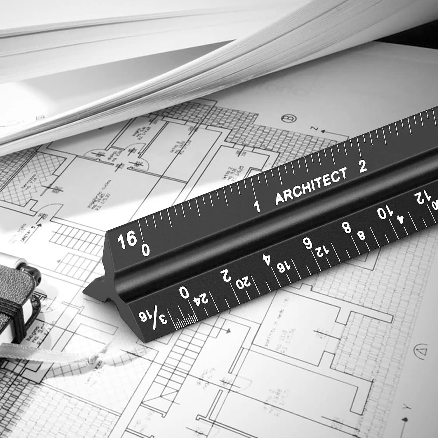 Hutou 12" Architectural Scale Ruler Aluminum Black | Precision Drafting Tool - view 7